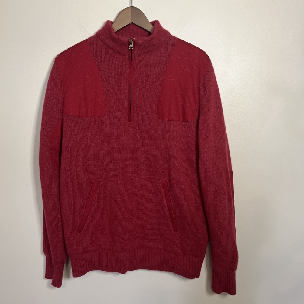 Beretta Men's Lambs Wool Heavyweight Pullover Lined Sweater 1/4‎ Zip Red